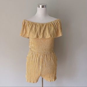 Endless Love Yellow Stripes Stretch Jersey Off Shoulder Romper Size S